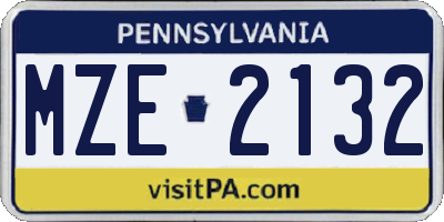PA license plate MZE2132