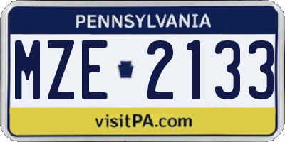 PA license plate MZE2133
