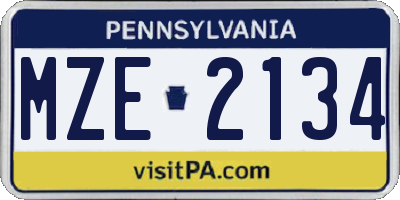 PA license plate MZE2134