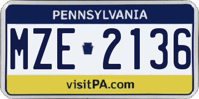 PA license plate MZE2136