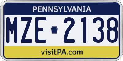 PA license plate MZE2138