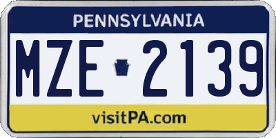 PA license plate MZE2139