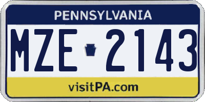 PA license plate MZE2143