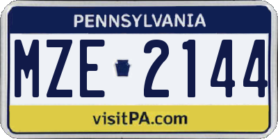 PA license plate MZE2144