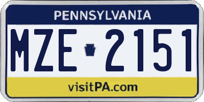 PA license plate MZE2151
