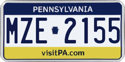 PA license plate MZE2155