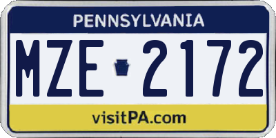 PA license plate MZE2172