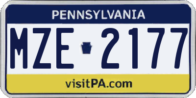 PA license plate MZE2177