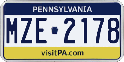 PA license plate MZE2178