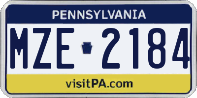PA license plate MZE2184