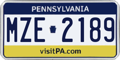 PA license plate MZE2189