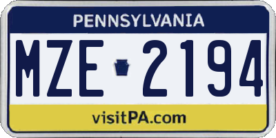 PA license plate MZE2194