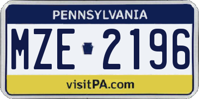 PA license plate MZE2196
