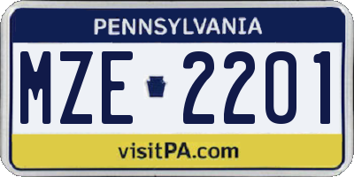 PA license plate MZE2201