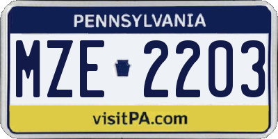 PA license plate MZE2203
