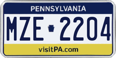PA license plate MZE2204