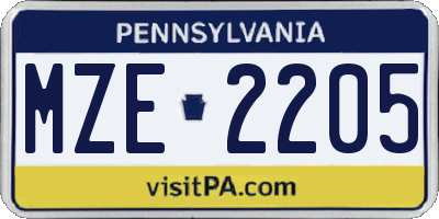 PA license plate MZE2205