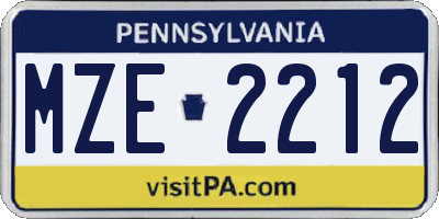 PA license plate MZE2212