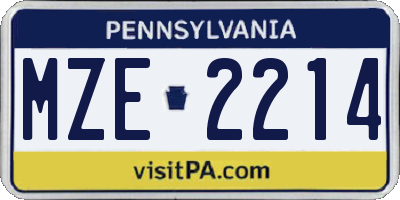 PA license plate MZE2214
