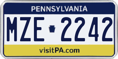 PA license plate MZE2242