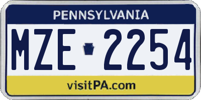 PA license plate MZE2254