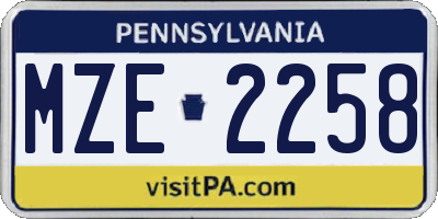 PA license plate MZE2258
