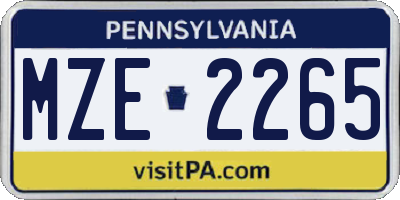 PA license plate MZE2265