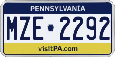 PA license plate MZE2292
