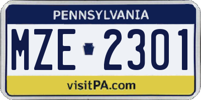 PA license plate MZE2301