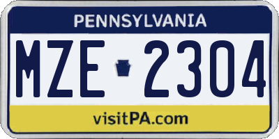 PA license plate MZE2304