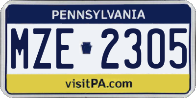 PA license plate MZE2305