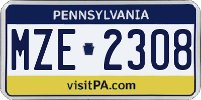 PA license plate MZE2308
