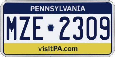 PA license plate MZE2309