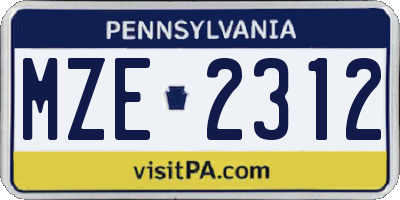 PA license plate MZE2312