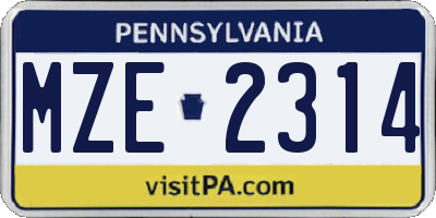 PA license plate MZE2314