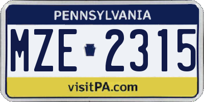 PA license plate MZE2315