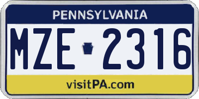 PA license plate MZE2316