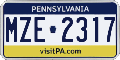 PA license plate MZE2317