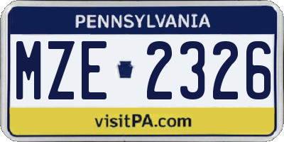 PA license plate MZE2326
