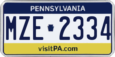 PA license plate MZE2334