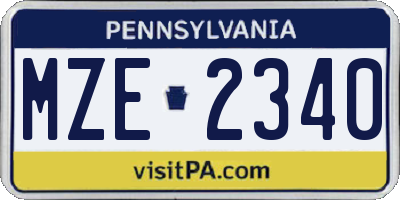 PA license plate MZE2340