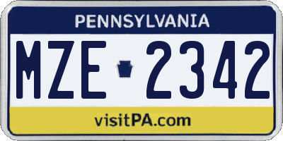 PA license plate MZE2342