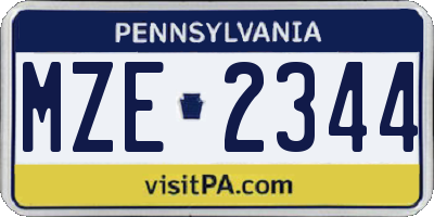 PA license plate MZE2344