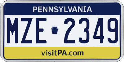 PA license plate MZE2349