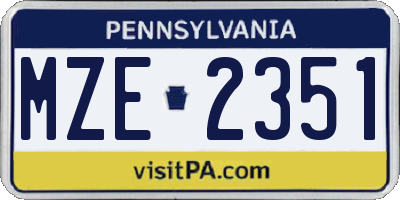 PA license plate MZE2351