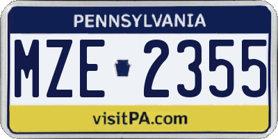PA license plate MZE2355