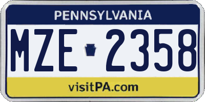 PA license plate MZE2358