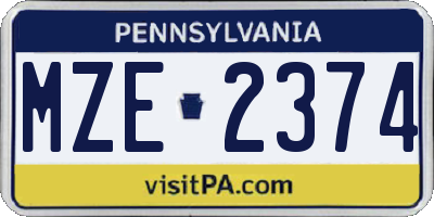 PA license plate MZE2374