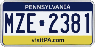 PA license plate MZE2381