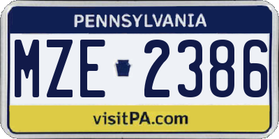 PA license plate MZE2386